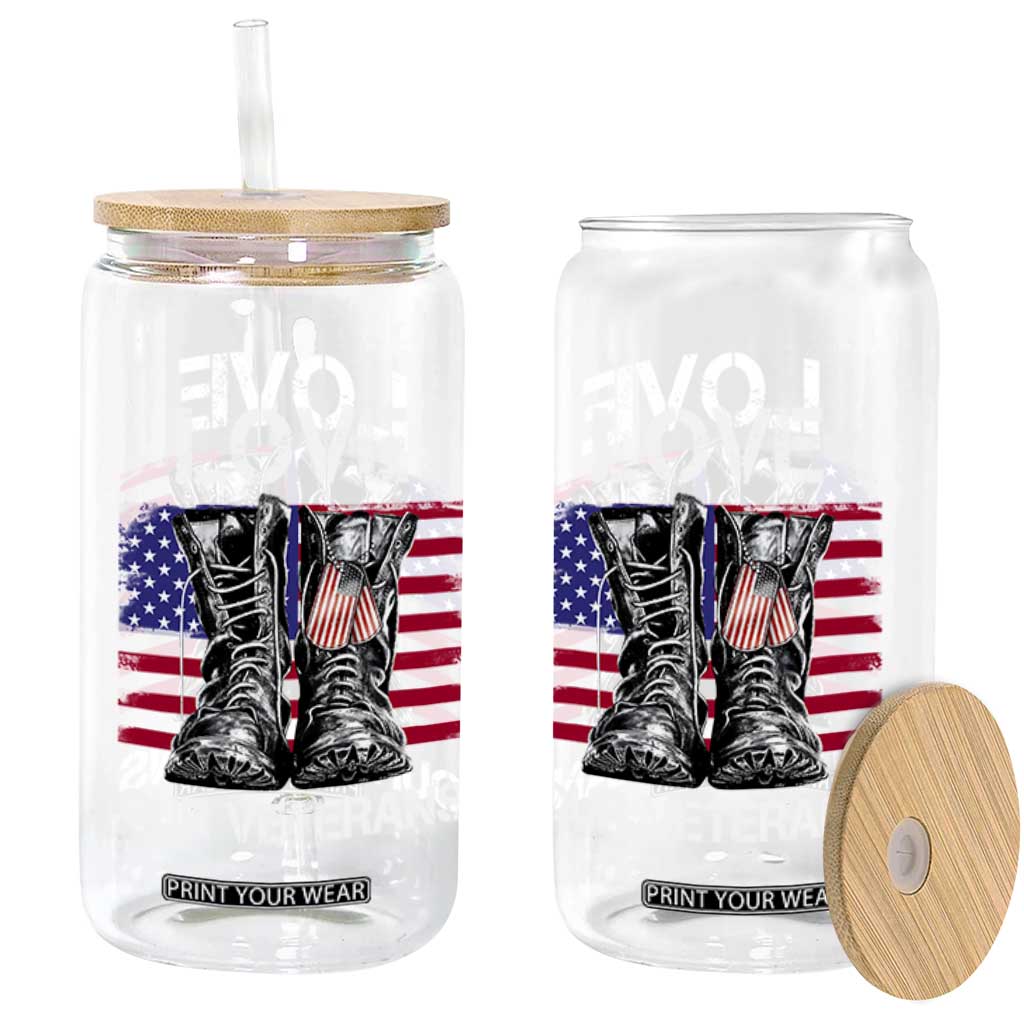 Love Our Veterans Glass Can American Flag Military Supportive Veterans Day TS10 Print Your Wear