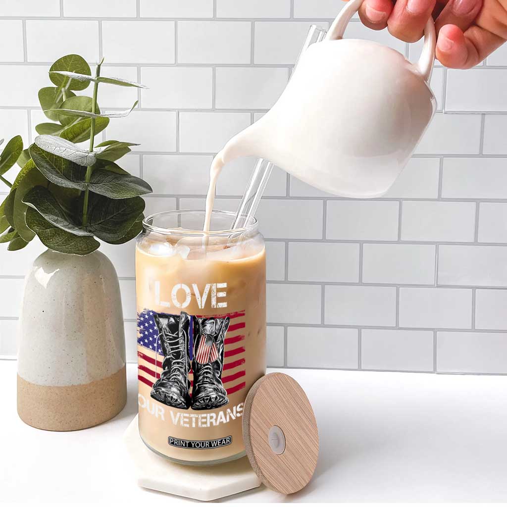 Love Our Veterans Glass Can American Flag Military Supportive Veterans Day TS10 Print Your Wear