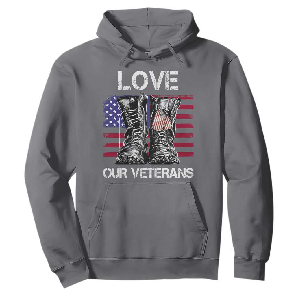 Love Our Veterans Hoodie American Flag Military Supportive Veterans Day TS10 Charcoal Print Your Wear