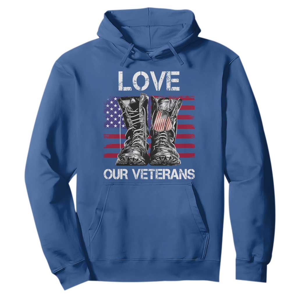Love Our Veterans Hoodie American Flag Military Supportive Veterans Day TS10 Royal Blue Print Your Wear