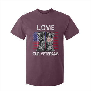 Love Our Veterans T Shirt For Kid American Flag Military Supportive Veterans Day TS10 Maroon Print Your Wear
