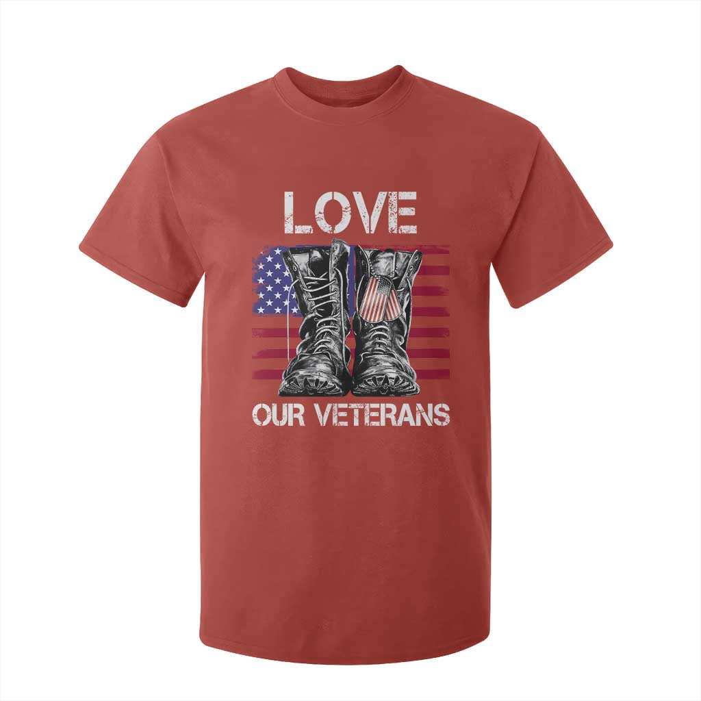 Love Our Veterans T Shirt For Kid American Flag Military Supportive Veterans Day TS10 Red Print Your Wear