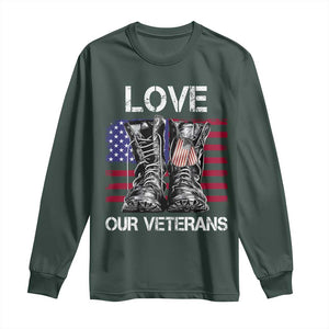 Love Our Veterans Long Sleeve Shirt American Flag Military Supportive Veterans Day TS10 Dark Forest Green Print Your Wear