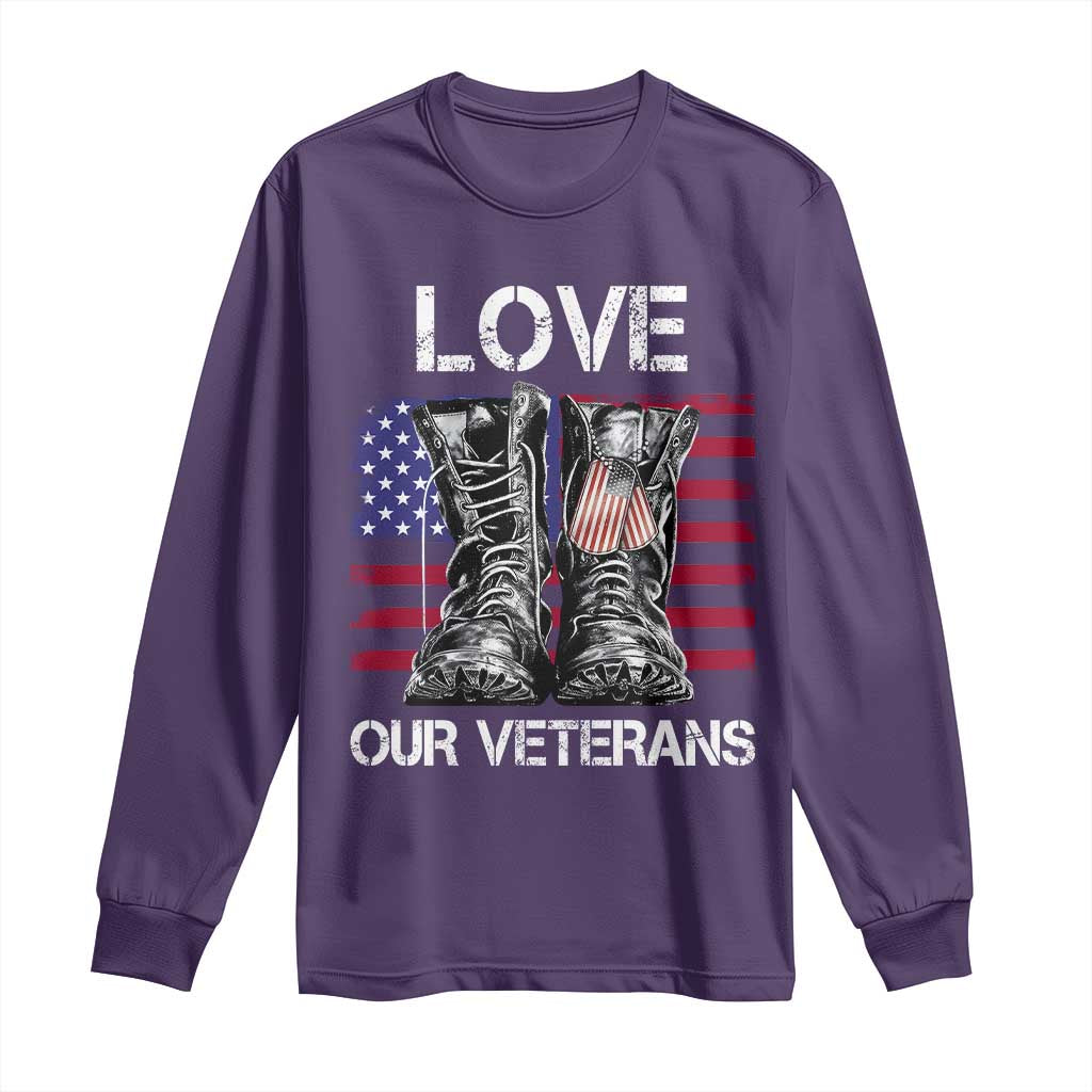 Love Our Veterans Long Sleeve Shirt American Flag Military Supportive Veterans Day TS10 Purple Print Your Wear