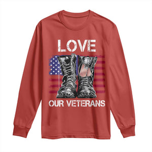 Love Our Veterans Long Sleeve Shirt American Flag Military Supportive Veterans Day TS10 Red Print Your Wear