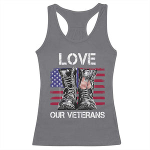 Love Our Veterans Racerback Tank Top American Flag Military Supportive Veterans Day TS10 Charcoal Print Your Wear