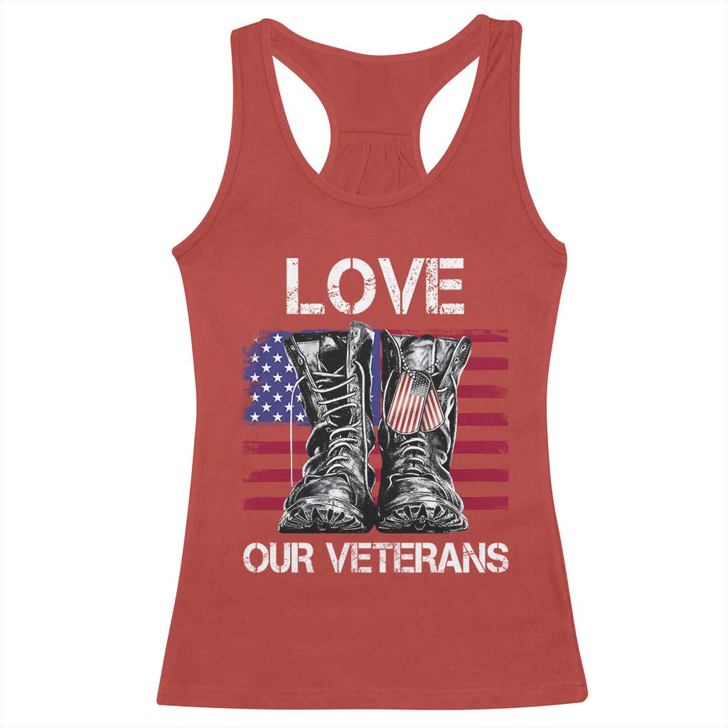 Love Our Veterans Racerback Tank Top American Flag Military Supportive Veterans Day TS10 Red Print Your Wear