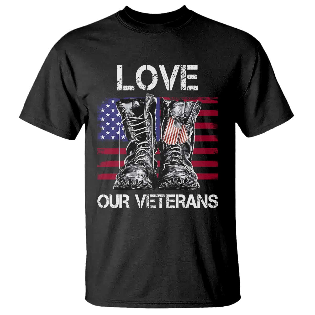 Love Our Veterans T Shirt American Flag Military Supportive Veterans Day TS10 Black Print Your Wear