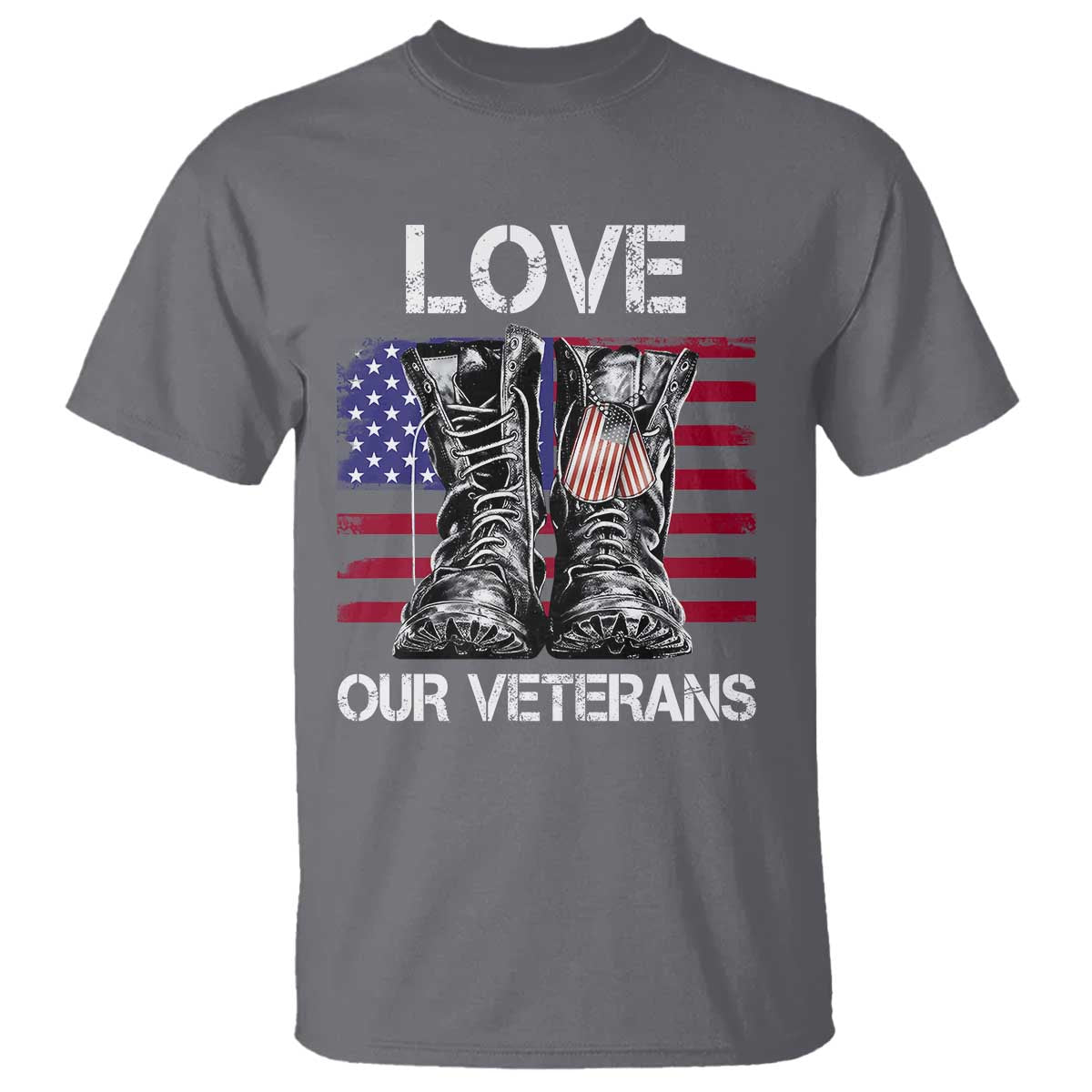 Love Our Veterans T Shirt American Flag Military Supportive Veterans Day TS10 Charcoal Print Your Wear