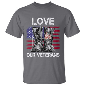 Love Our Veterans T Shirt American Flag Military Supportive Veterans Day TS10 Charcoal Print Your Wear