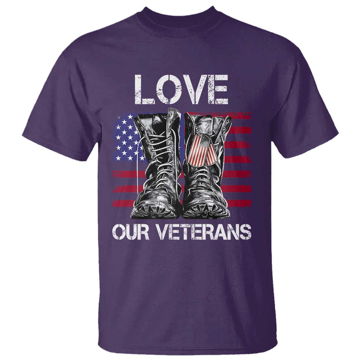 Love Our Veterans T Shirt American Flag Military Supportive Veterans Day TS10 Purple Print Your Wear