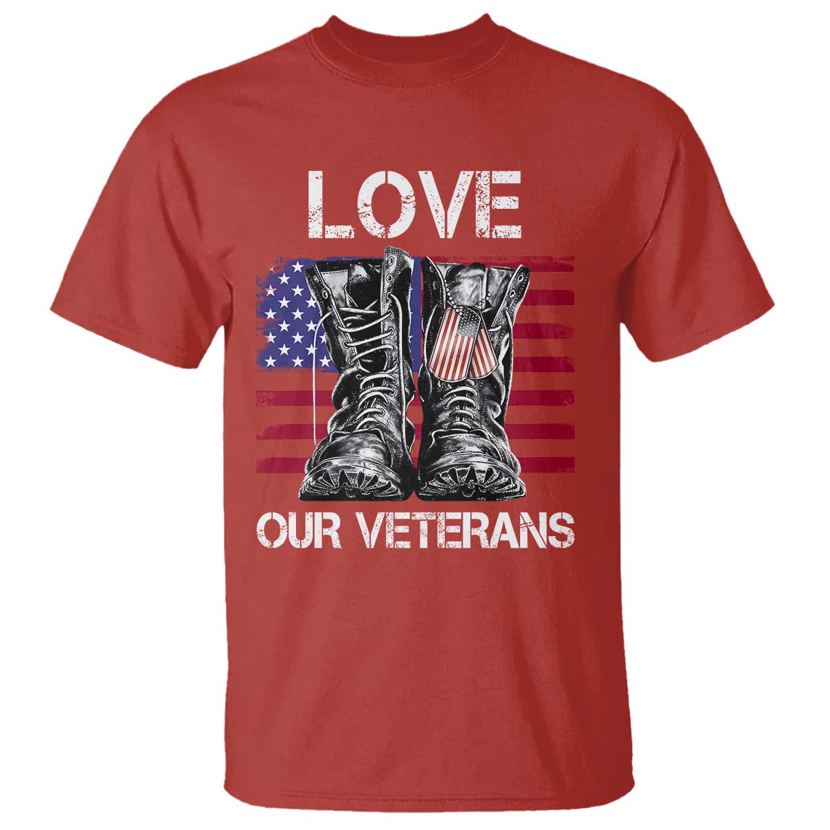 Love Our Veterans T Shirt American Flag Military Supportive Veterans Day TS10 Red Print Your Wear