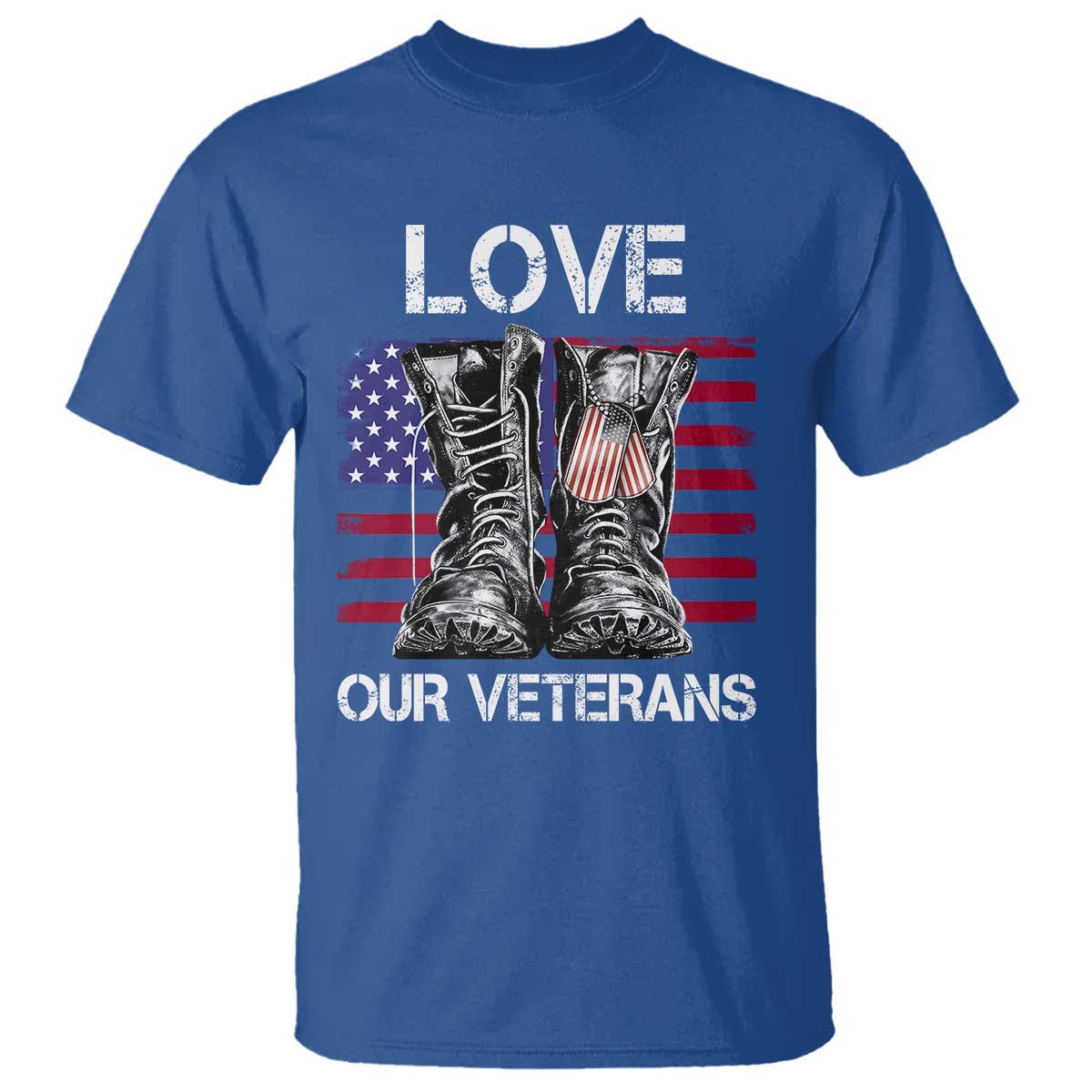 Love Our Veterans T Shirt American Flag Military Supportive Veterans Day TS10 Royal Blue Print Your Wear