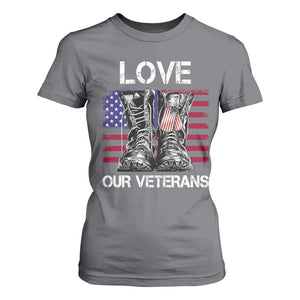 Love Our Veterans T Shirt For Women American Flag Military Supportive Veterans Day TS10 Charcoal Print Your Wear