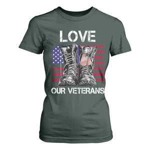 Love Our Veterans T Shirt For Women American Flag Military Supportive Veterans Day TS10 Dark Forest Green Print Your Wear