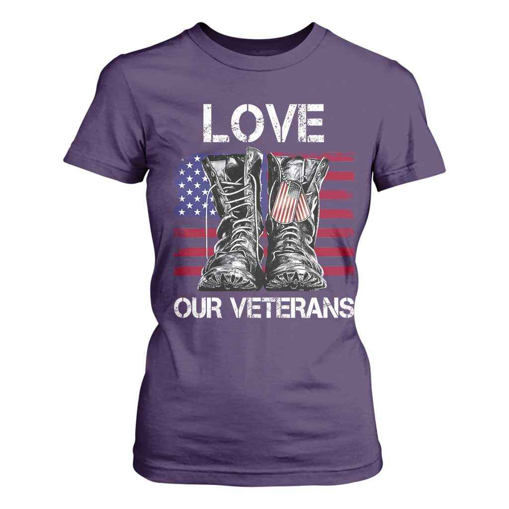 Love Our Veterans T Shirt For Women American Flag Military Supportive Veterans Day TS10 Purple Print Your Wear