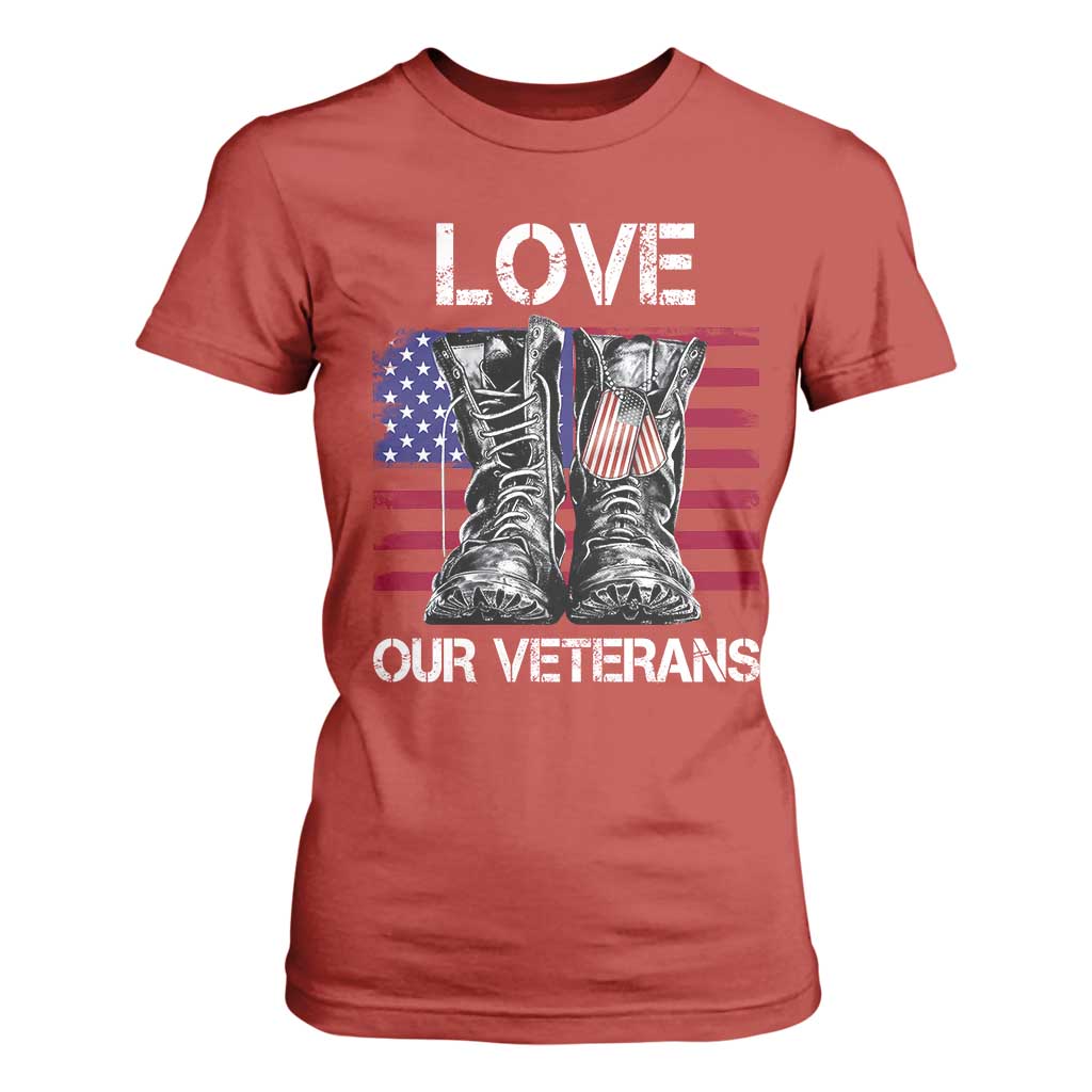 Love Our Veterans T Shirt For Women American Flag Military Supportive Veterans Day TS10 Red Print Your Wear