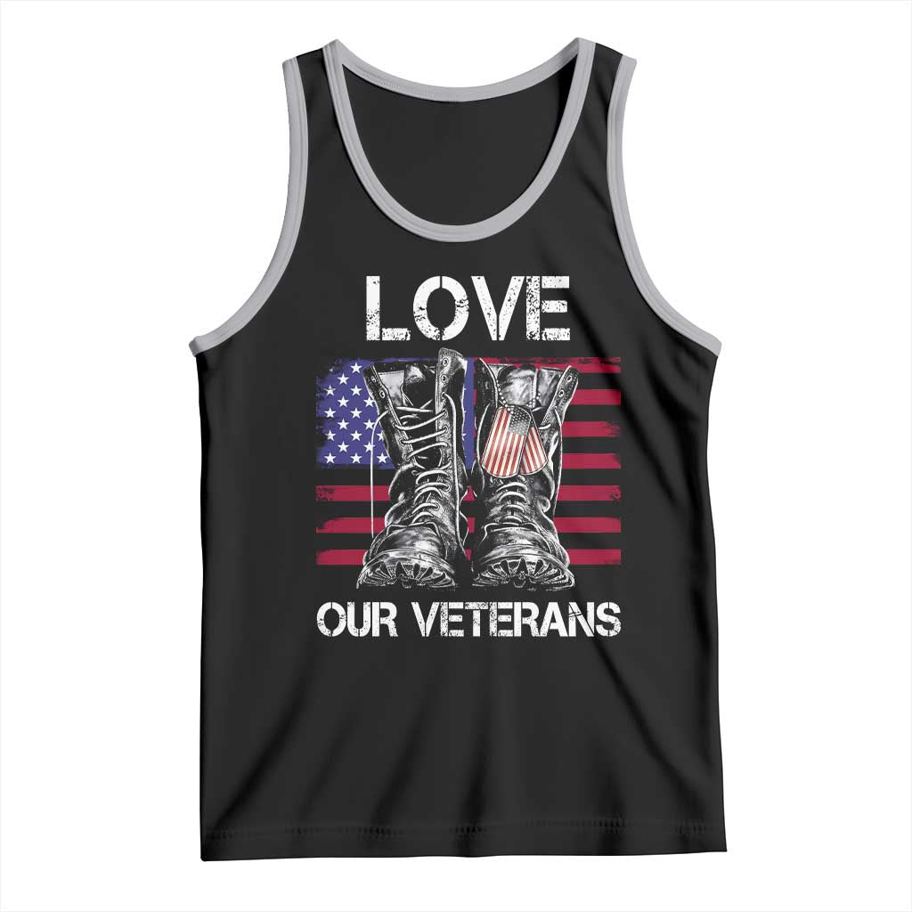 Love Our Veterans Tank Top American Flag Military Supportive Veterans Day TS10 Black Athletic Heather Print Your Wear