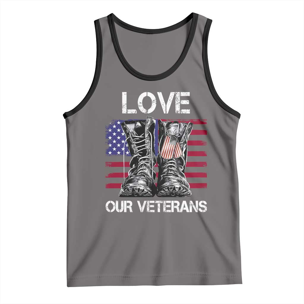 Love Our Veterans Tank Top American Flag Military Supportive Veterans Day TS10 Deep Heather Black Print Your Wear