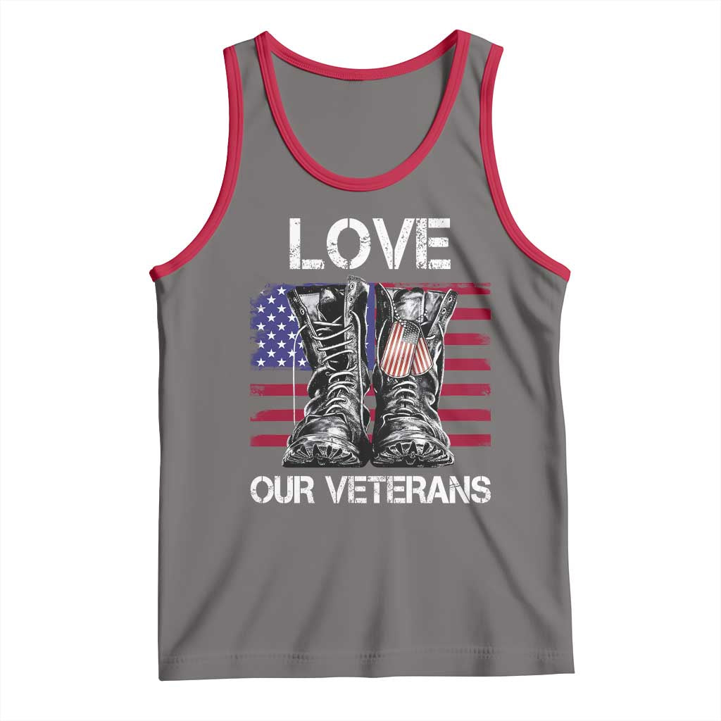 Love Our Veterans Tank Top American Flag Military Supportive Veterans Day TS10 Deep Heather Red Print Your Wear