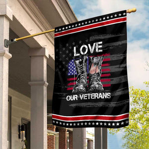 Love Our Veterans Garden Flag American Flag Military Supportive Veterans Day TS10 Distressed Black Red Print Your Wear