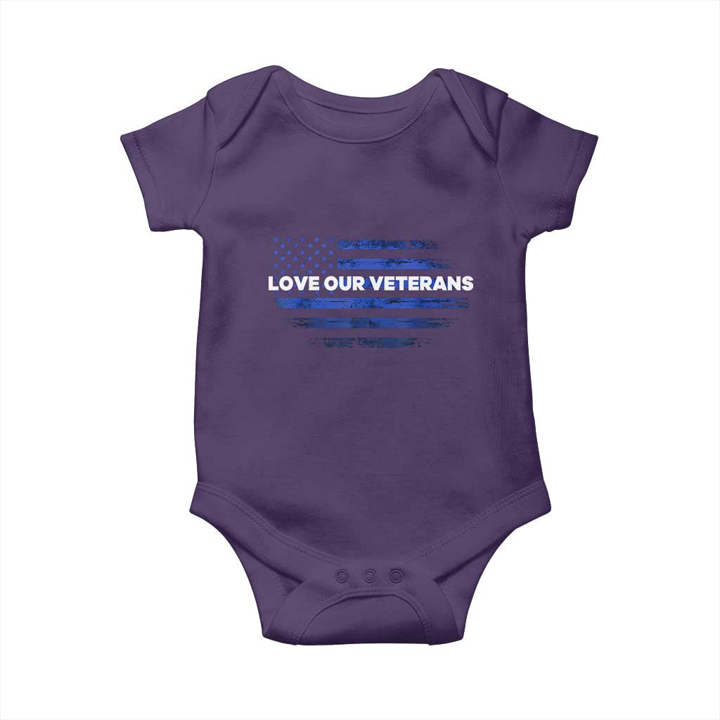 Love Our Veterans Baby Onesie Veterans Day Grunge American Flag TS10 Purple Print Your Wear