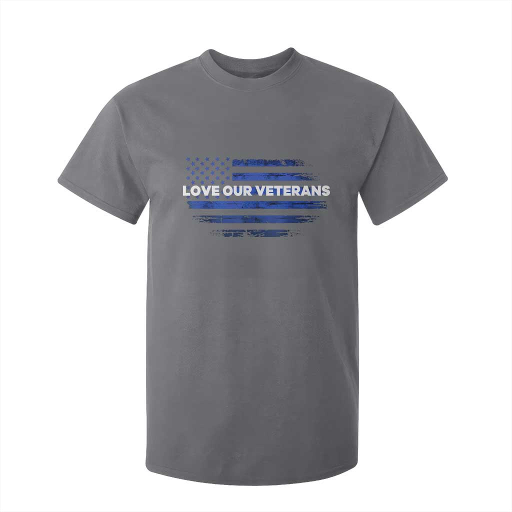 Love Our Veterans T Shirt For Kid Veterans Day Grunge American Flag TS10 Charcoal Print Your Wear