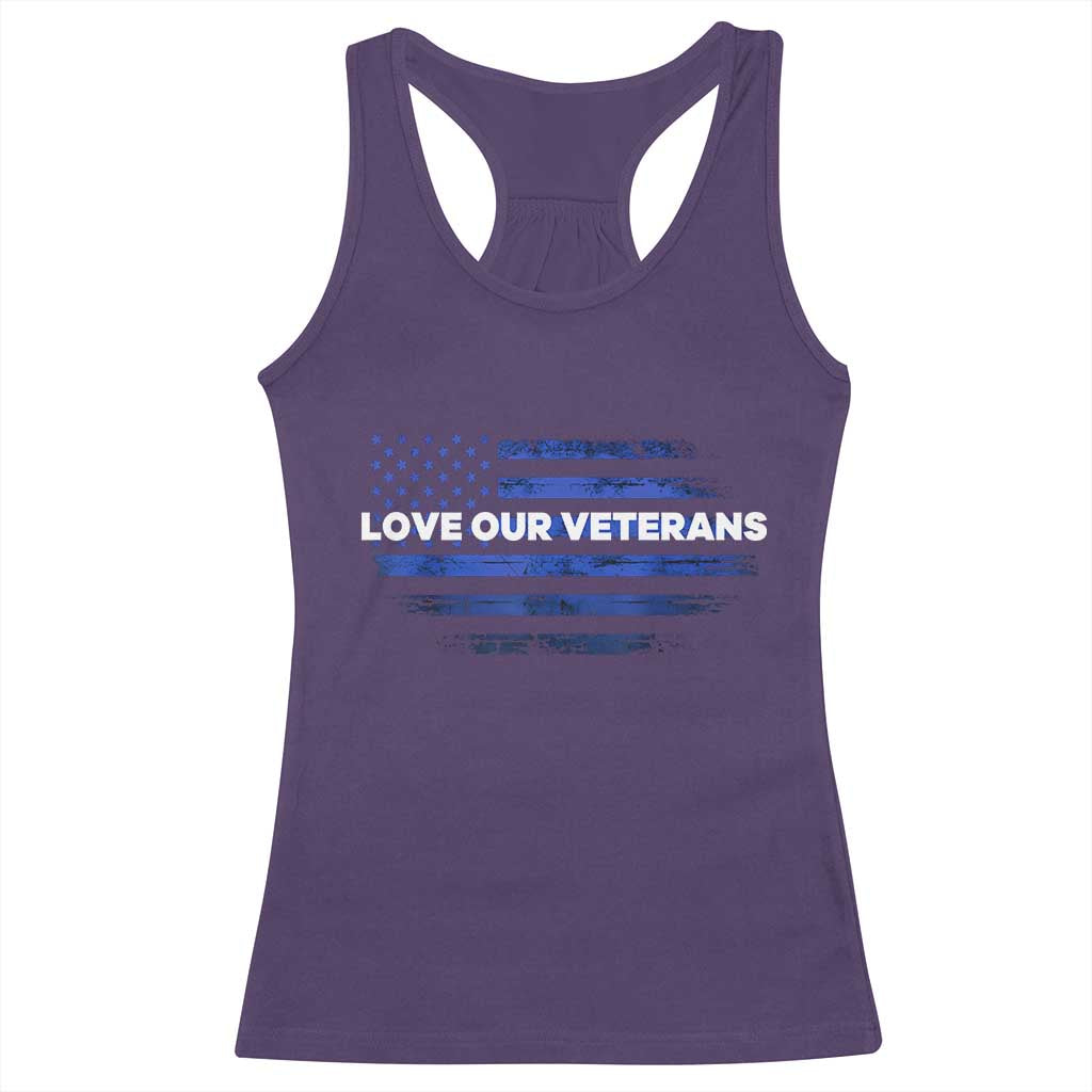 Love Our Veterans Racerback Tank Top Veterans Day Grunge American Flag TS10 Purple Print Your Wear