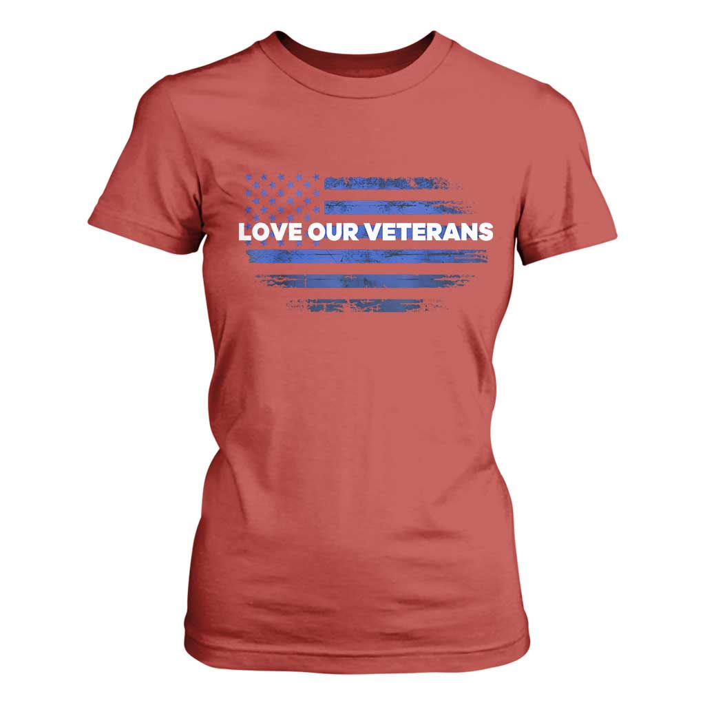 Love Our Veterans T Shirt For Women Veterans Day Grunge American Flag TS10 Red Print Your Wear