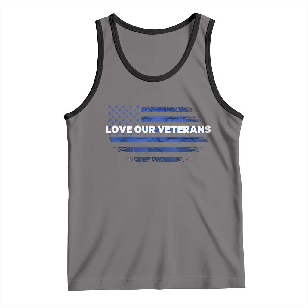 Love Our Veterans Tank Top Veterans Day Grunge American Flag TS10 Deep Heather Black Print Your Wear