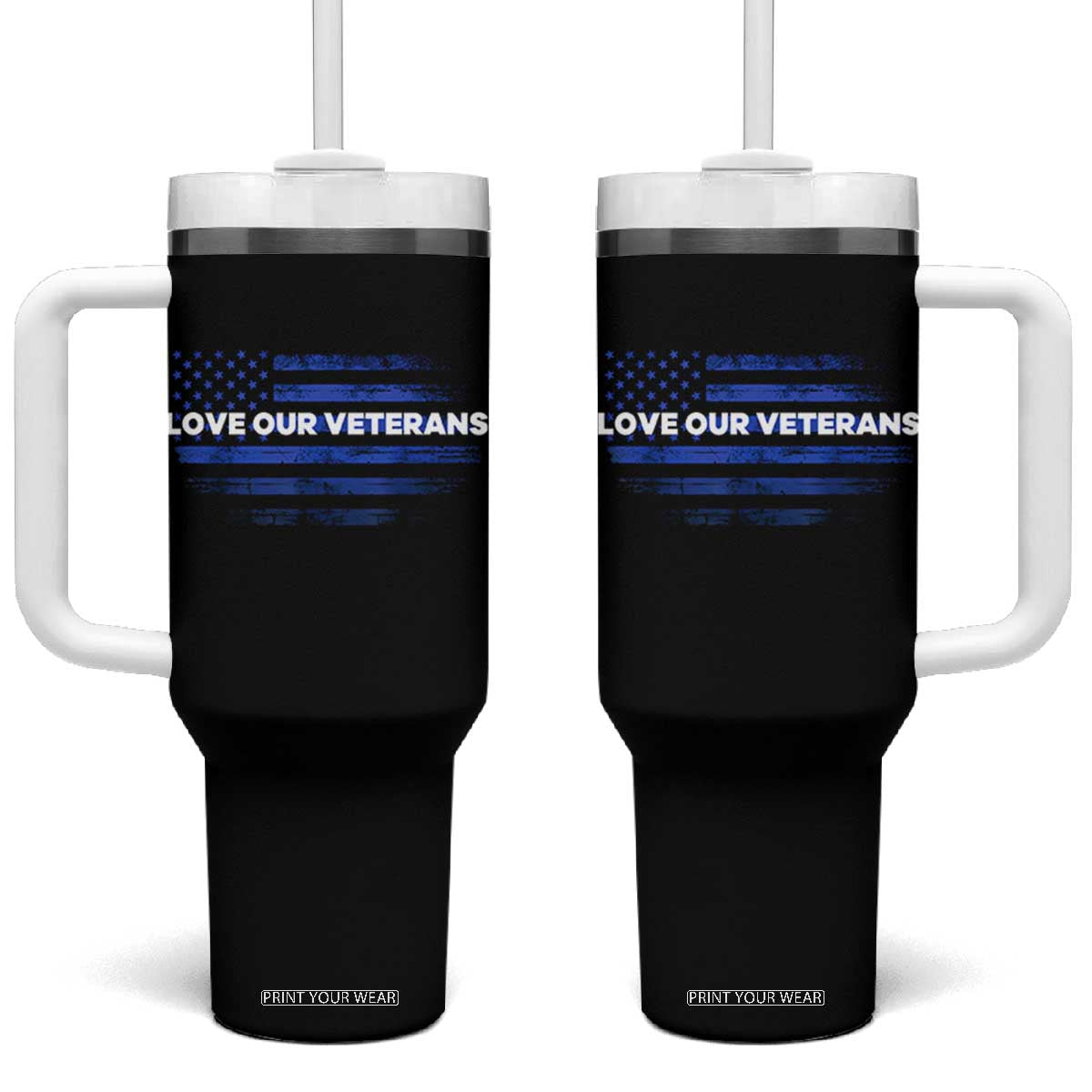 Love Our Veterans Tumbler With Handle Veterans Day Grunge American Flag TS10 One Size: 40 oz Black Print Your Wear