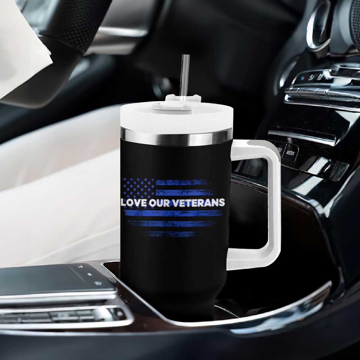 Love Our Veterans Tumbler With Handle Veterans Day Grunge American Flag TS10 Print Your Wear