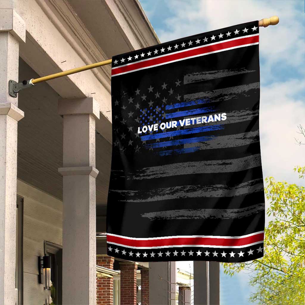 Love Our Veterans Garden Flag Veterans Day Grunge American Flag TS10 Distressed Black Red Print Your Wear