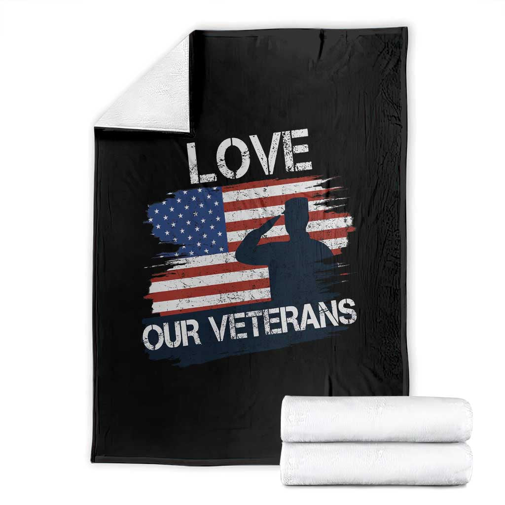 Love Our Veterans Throw Blanket Veterans Day Military Appreciation US Flag TS10 Black Print Your Wear