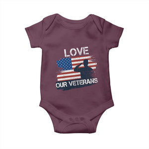 Love Our Veterans Baby Onesie Veterans Day Military Appreciation US Flag TS10 Maroon Print Your Wear