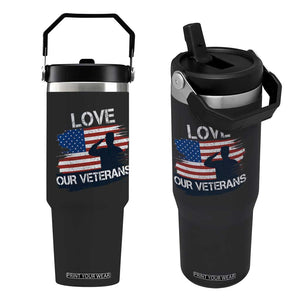 Love Our Veterans Flip Straw Tumbler Veterans Day Military Appreciation US Flag TS10 One Size: 30 oz Black Print Your Wear
