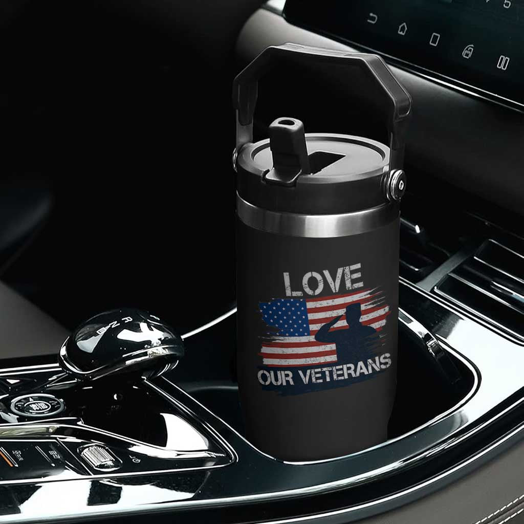 Love Our Veterans Flip Straw Tumbler Veterans Day Military Appreciation US Flag TS10 Print Your Wear