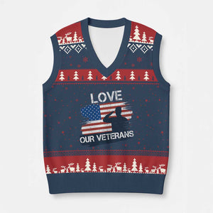 Love Our Veterans V-Neck Knit Sweater Vest Veterans Day Military Appreciation US Flag TS10 Navy Red Print Your Wear