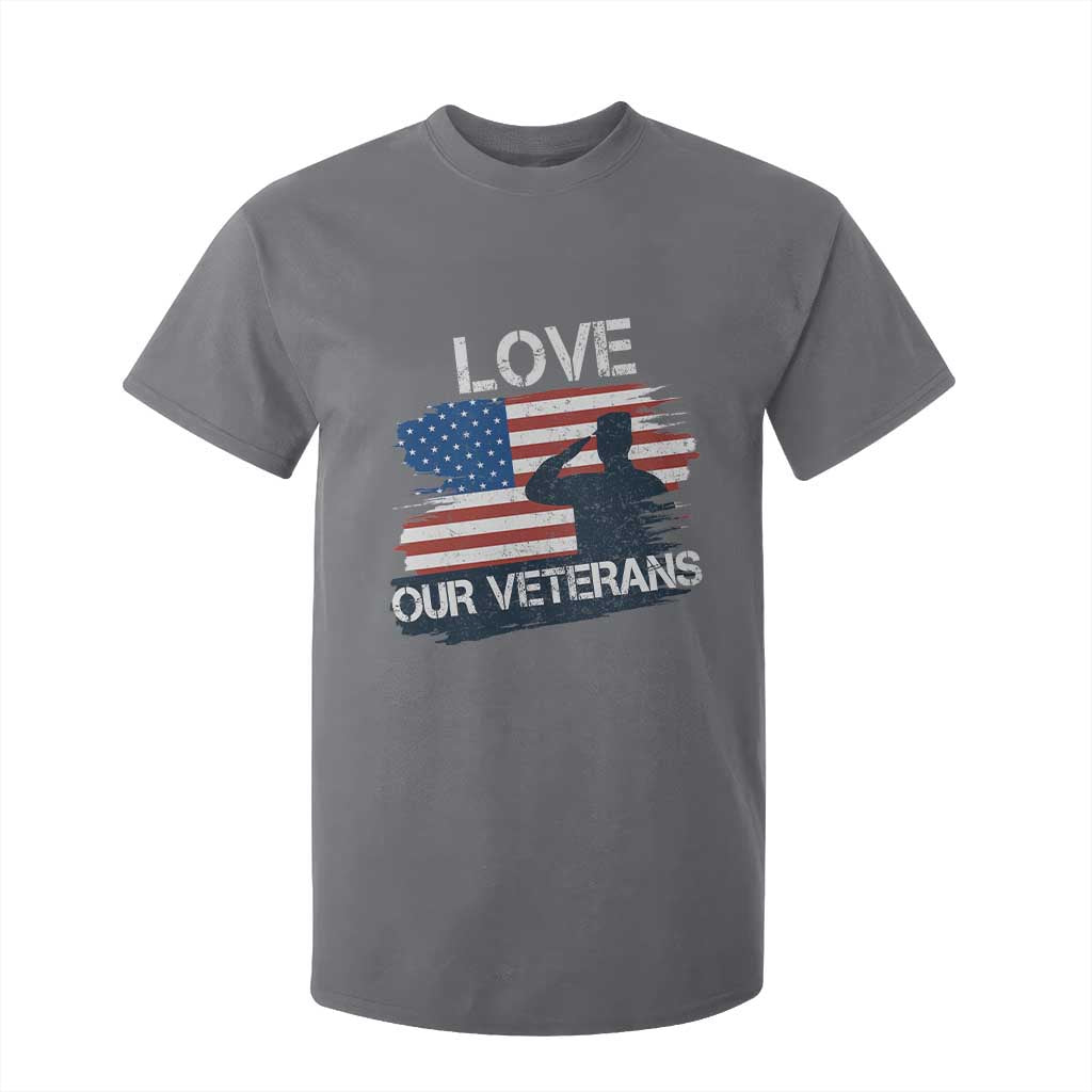 Love Our Veterans T Shirt For Kid Veterans Day Military Appreciation US Flag TS10 Charcoal Print Your Wear