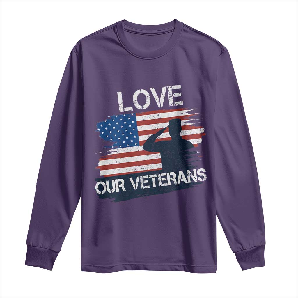 Love Our Veterans Long Sleeve Shirt Veterans Day Military Appreciation US Flag TS10 Purple Print Your Wear