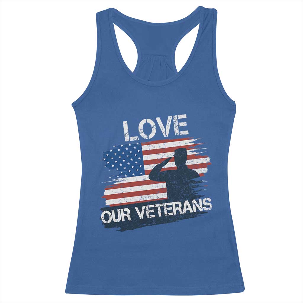 Love Our Veterans Racerback Tank Top Veterans Day Military Appreciation US Flag TS10 Royal Blue Print Your Wear