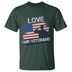 Love Our Veterans T Shirt Veterans Day Military Appreciation US Flag TS10 Dark Forest Green Print Your Wear