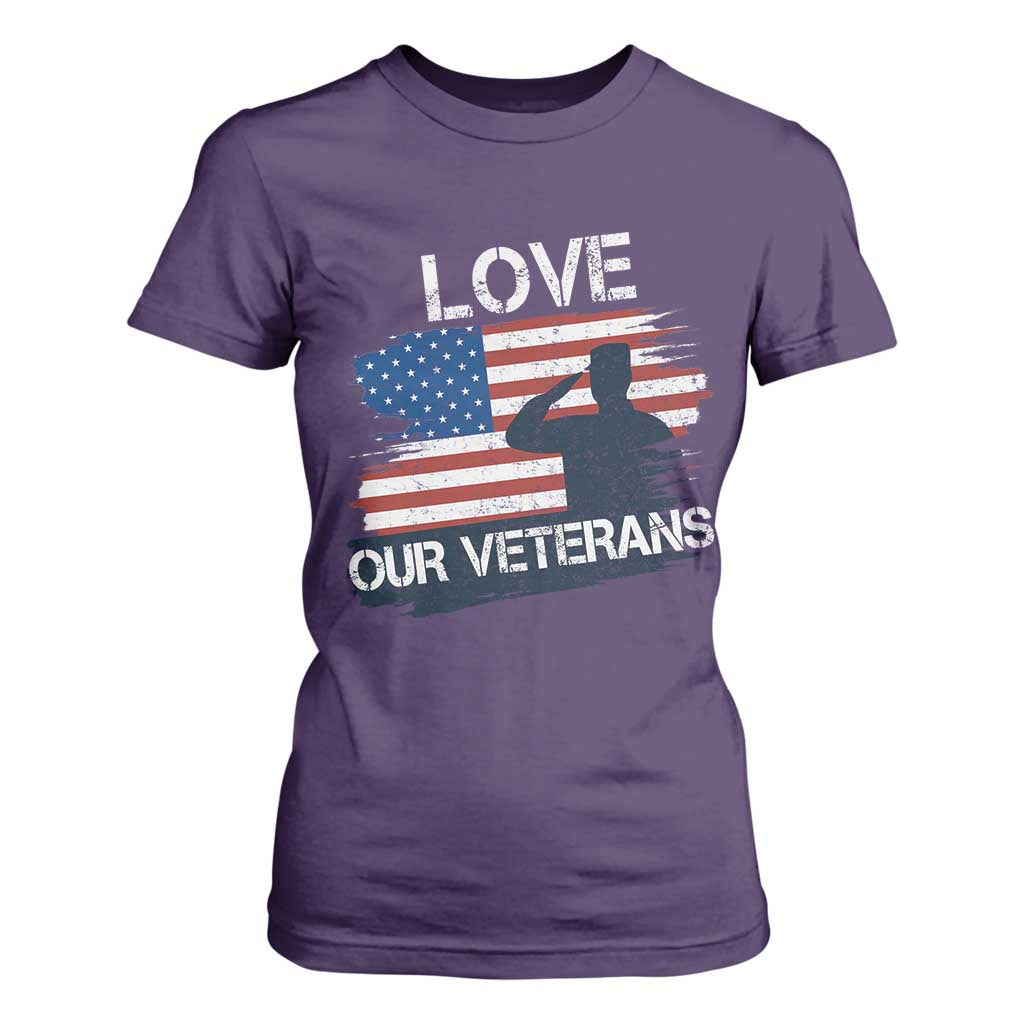 Love Our Veterans T Shirt For Women Veterans Day Military Appreciation US Flag TS10 Purple Print Your Wear
