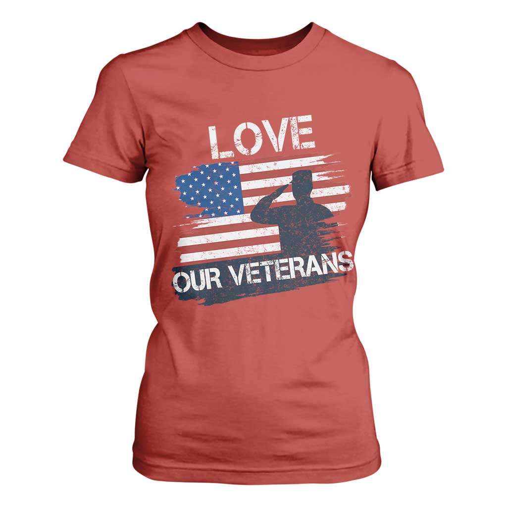 Love Our Veterans T Shirt For Women Veterans Day Military Appreciation US Flag TS10 Red Print Your Wear