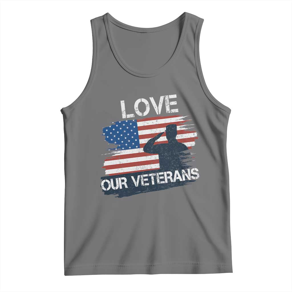 Love Our Veterans Tank Top Veterans Day Military Appreciation US Flag TS10 Black Heather Print Your Wear