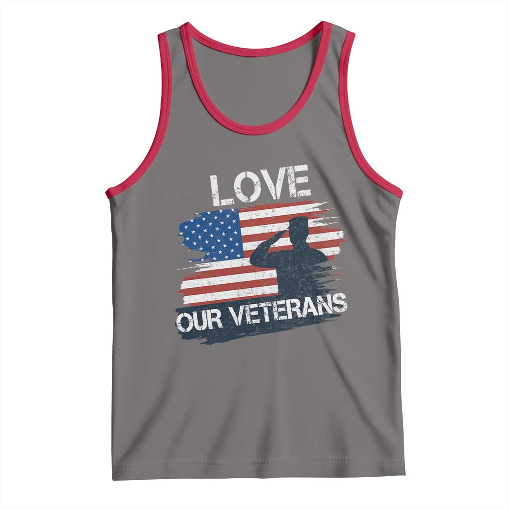 Love Our Veterans Tank Top Veterans Day Military Appreciation US Flag TS10 Deep Heather Red Print Your Wear