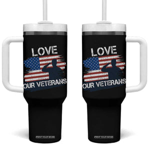 Love Our Veterans Tumbler With Handle Veterans Day Military Appreciation US Flag TS10 One Size: 40 oz Black Print Your Wear