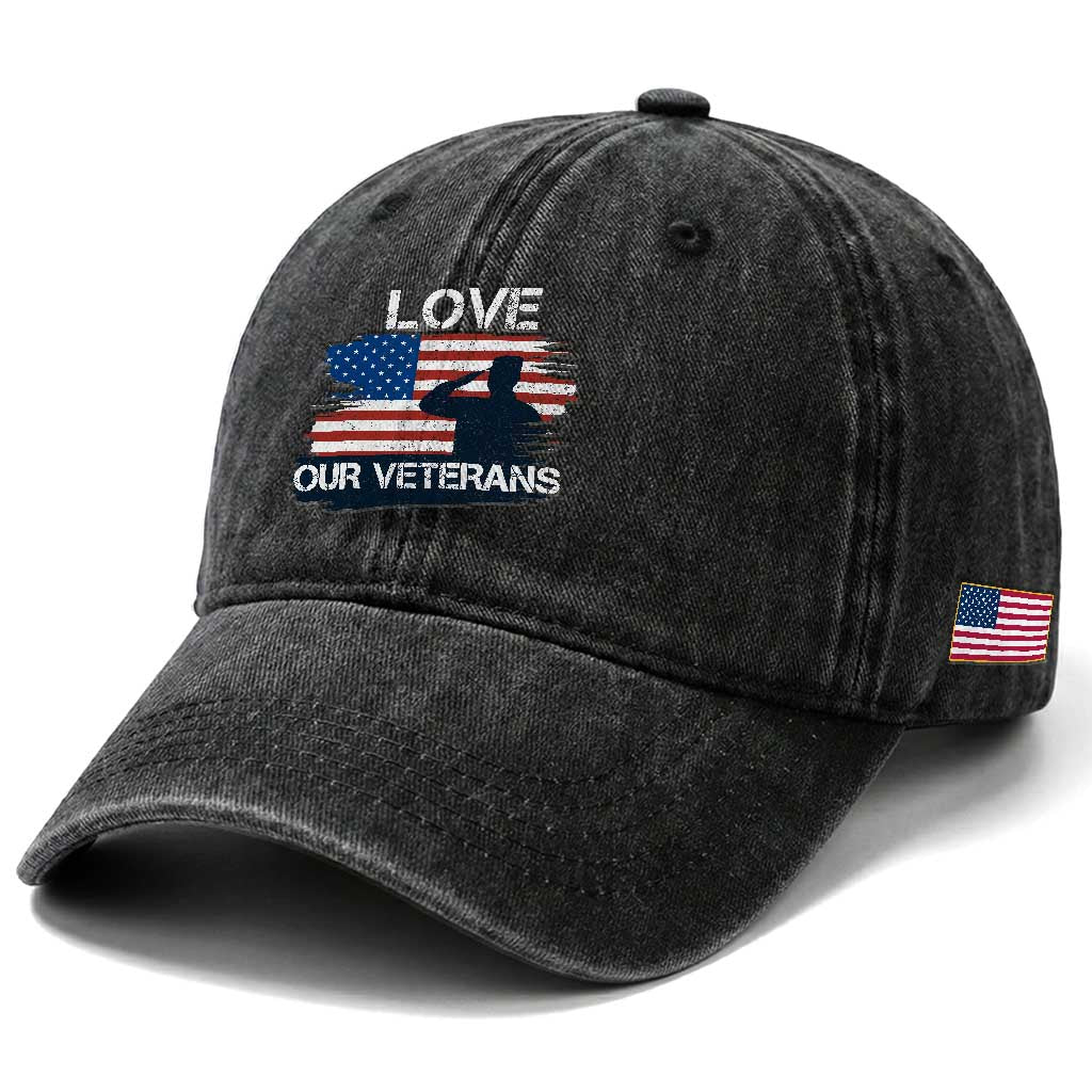 Love Our Veterans Washed Cotton Baseball Cap Veterans Day Military Appreciation US Flag TS10 Print Your Wear