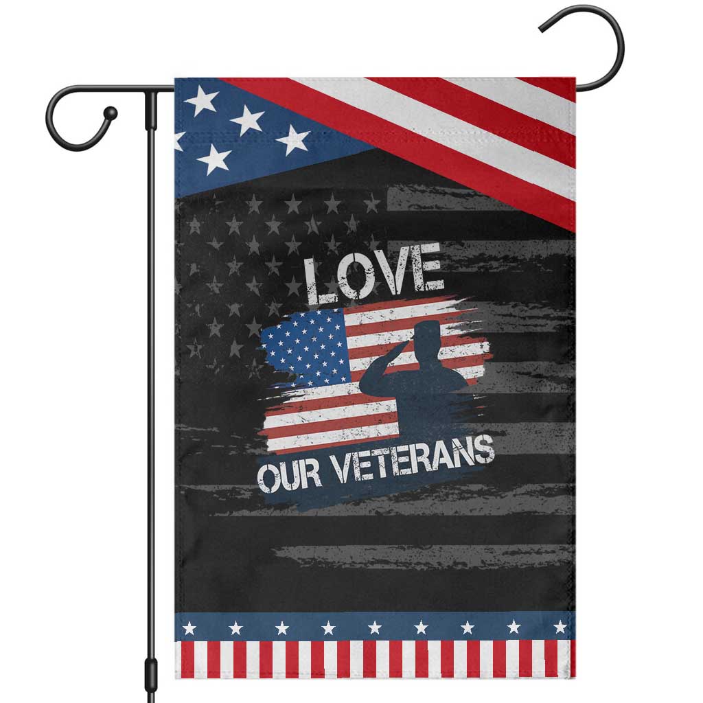 Love Our Veterans Garden Flag Veterans Day Military Appreciation US Flag TS10 Distressed Black Blue Print Your Wear