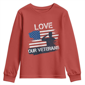 Love Our Veterans Youth Sweatshirt Veterans Day Military Appreciation US Flag TS10 Red Print Your Wear